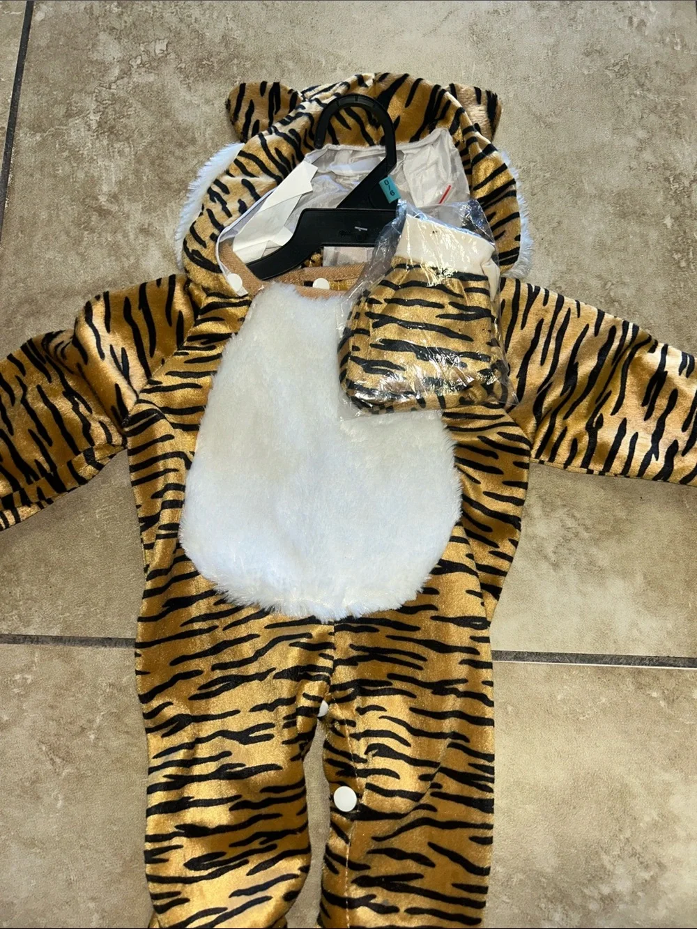 Tiger Print Baby One-Piece Costume with Hood - Brown/White